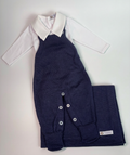 Conjunto Saída Maternidade + Manta - Jardineira com Pézinho (Azul marinho)