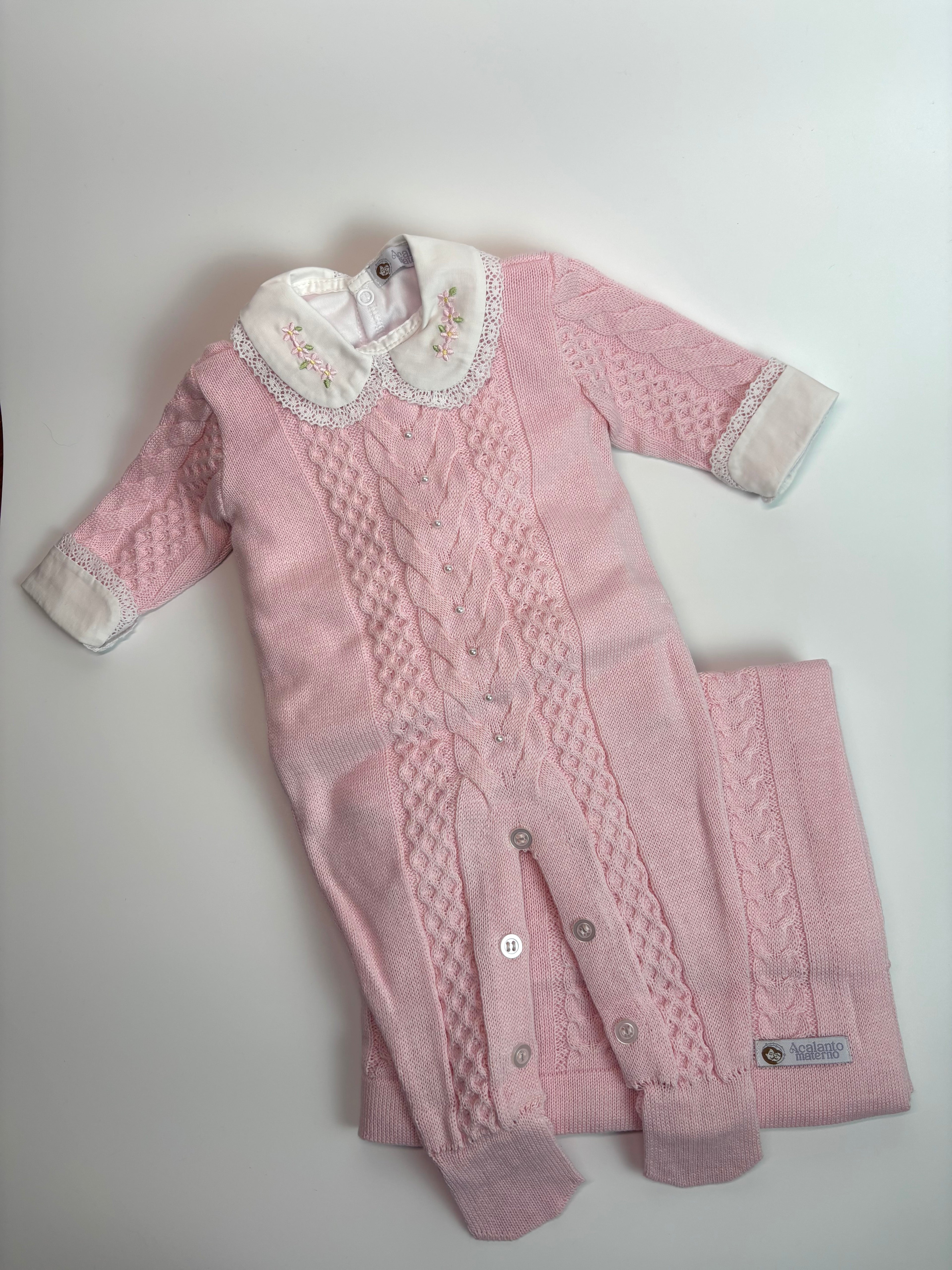 Conjunto Saída de Maternidade - Macacão Aimê (Rosa Bebê)