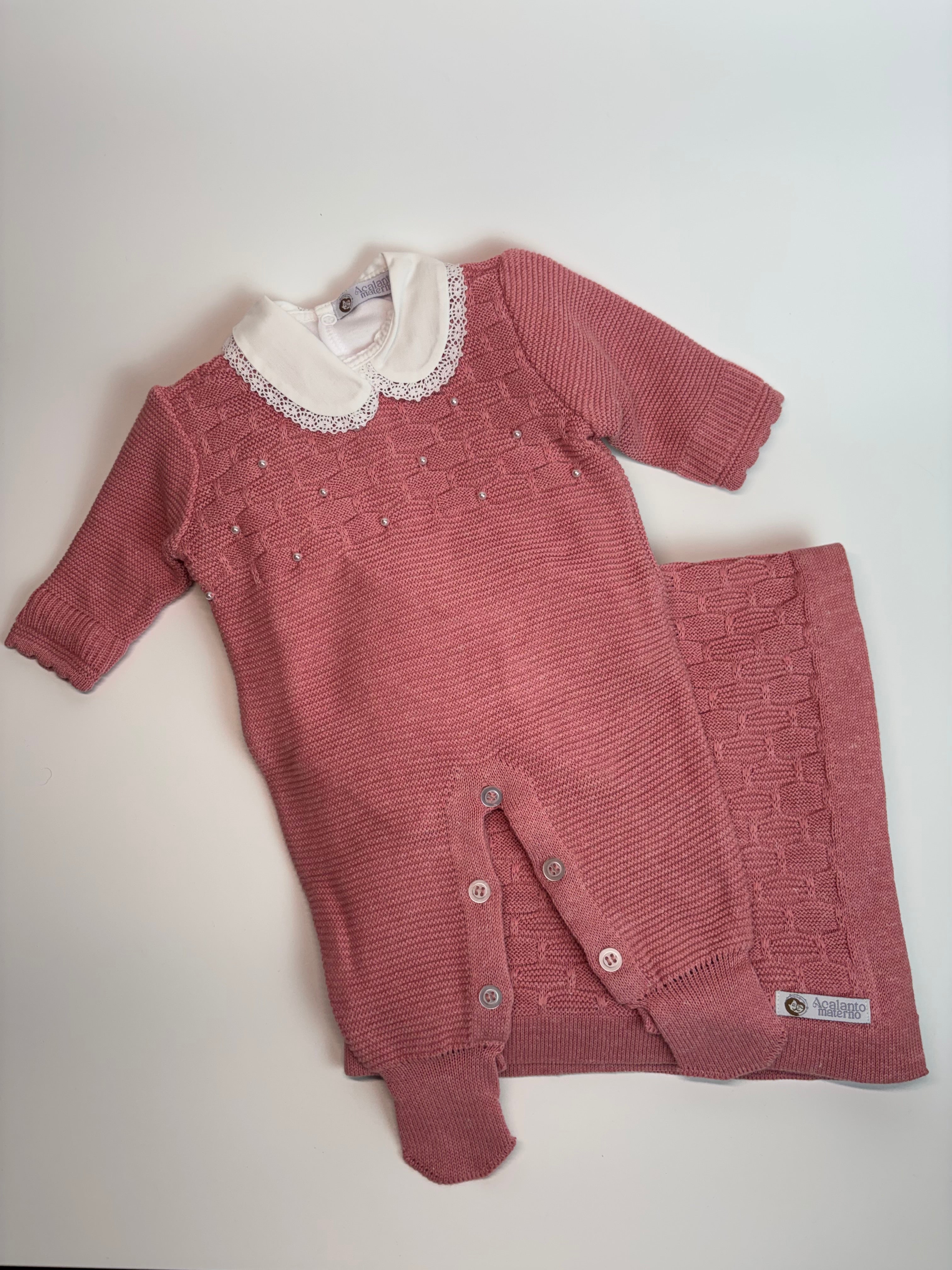 Conjunto Saída de Maternidade - Macacão Colmeia (Rosa Mescla)