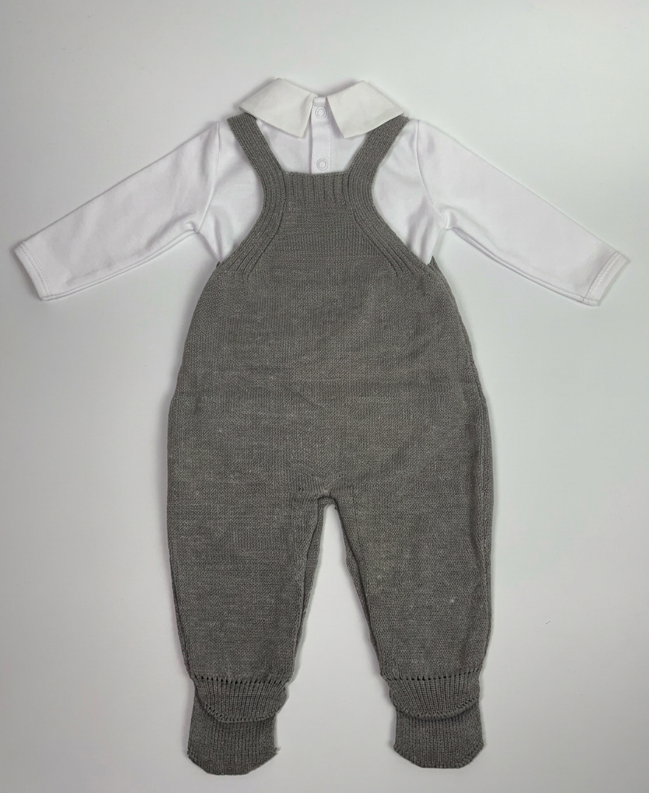 Conjunto Saída Maternidade + Manta - Jardineira com Pézinho (Cinza)