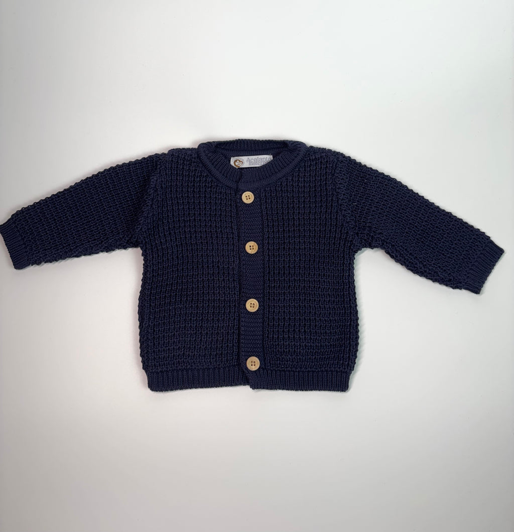 Conjunto Saída Maternidade + Manta - Jardineira com Pézinho (Azul marinho)
