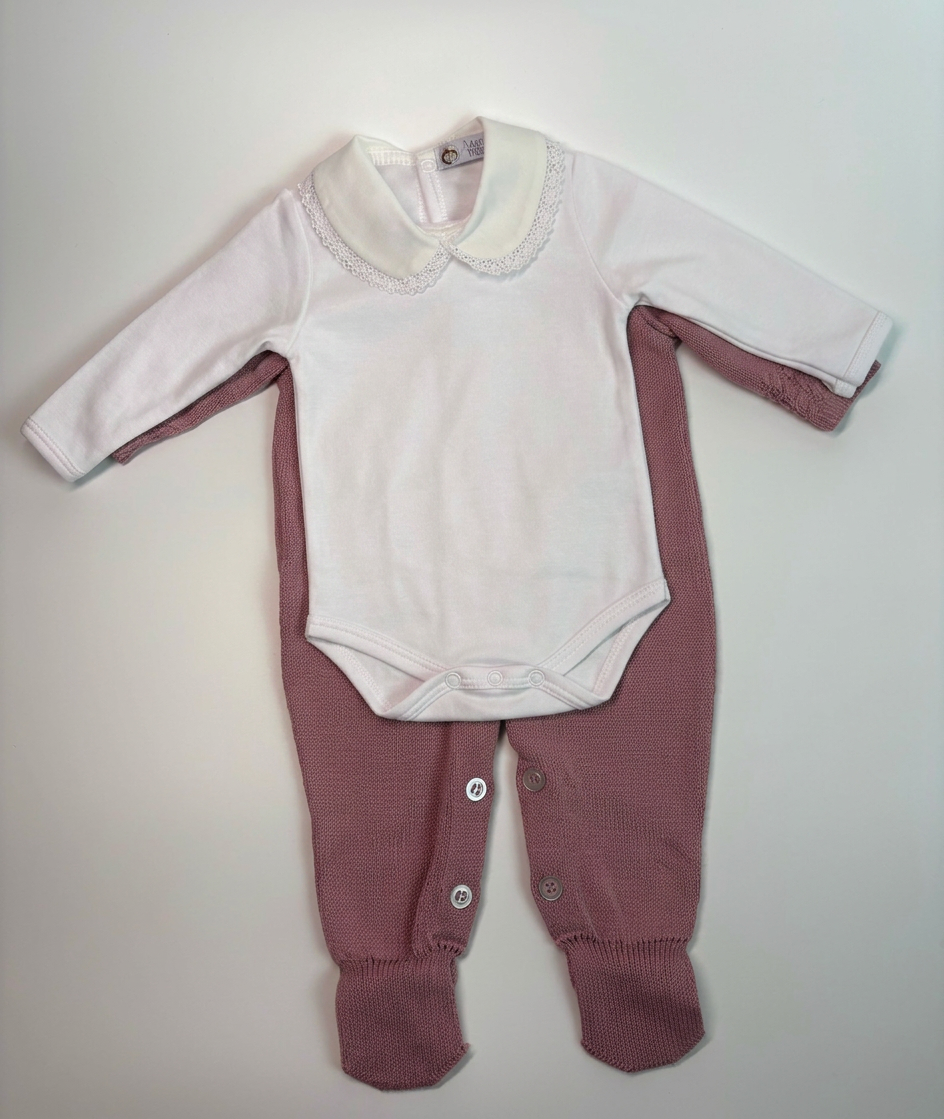 Conjunto Saída Maternidade + Manta - Macacão Trança (Rosa Antigo)