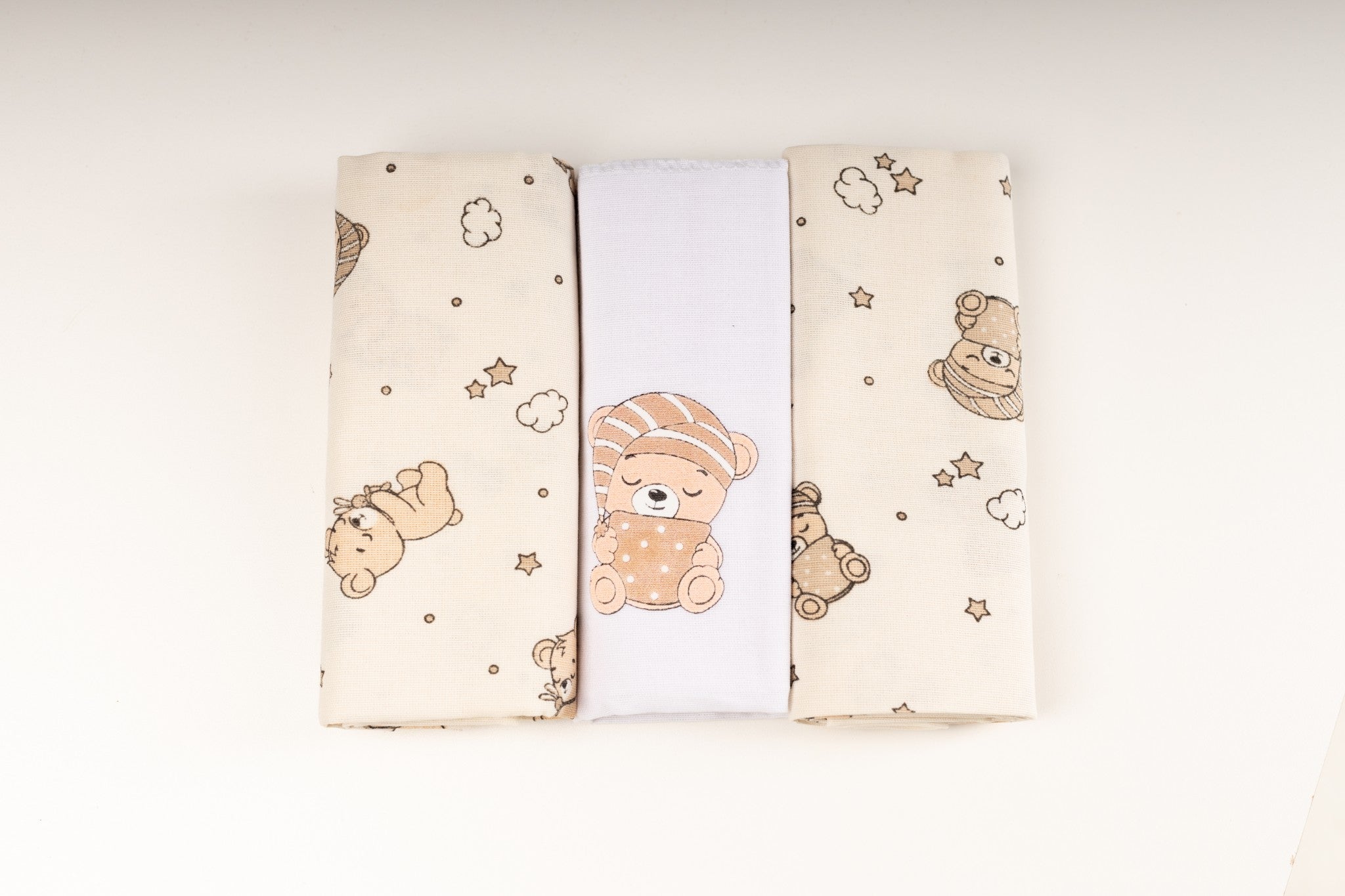 Cueiro flanelado Pixuxu 3 un. - URSO SONINHO BEGE