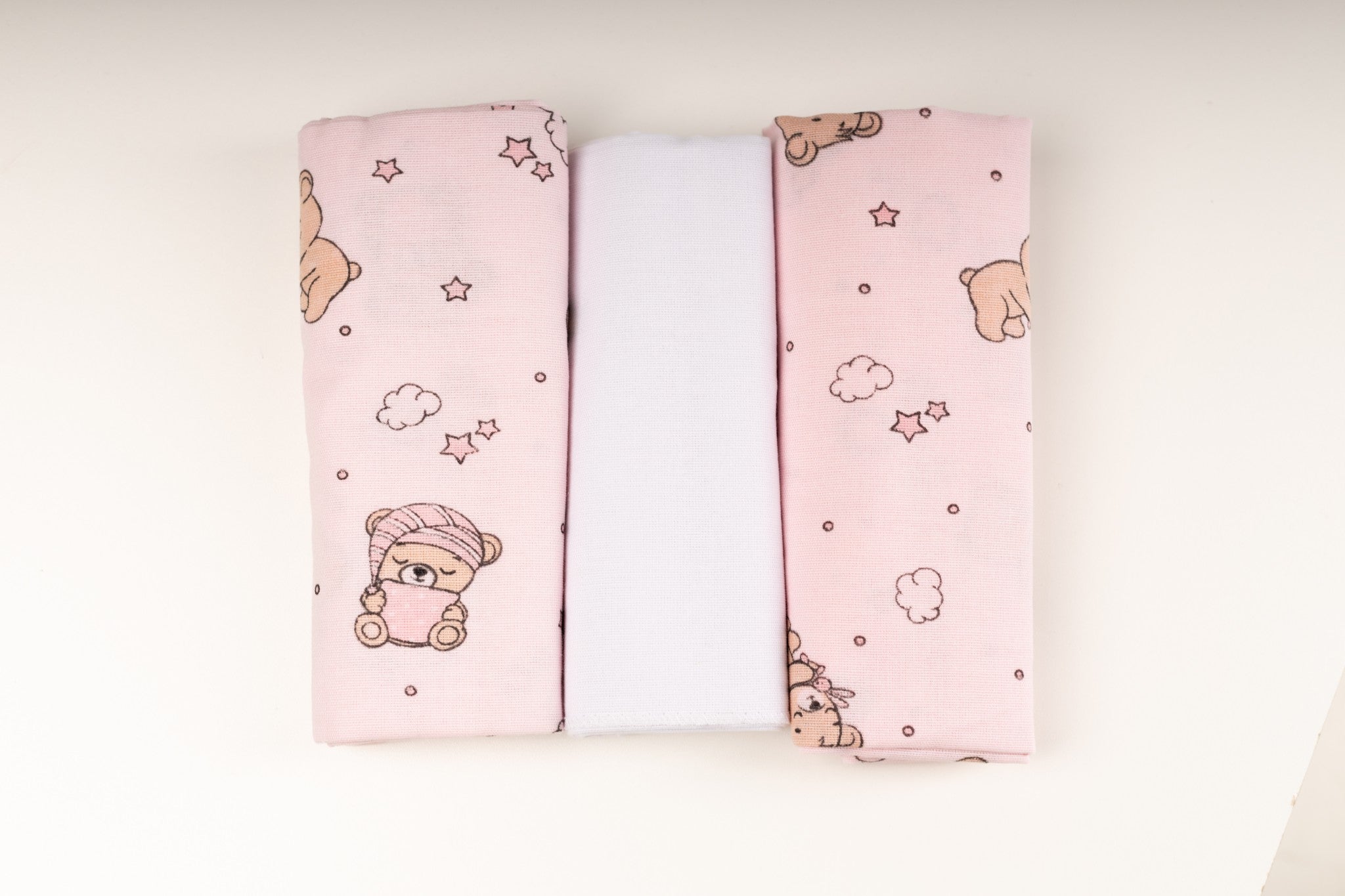 Cueiro flanelado Pixuxu 3 un. - URSO SONINHO ROSA