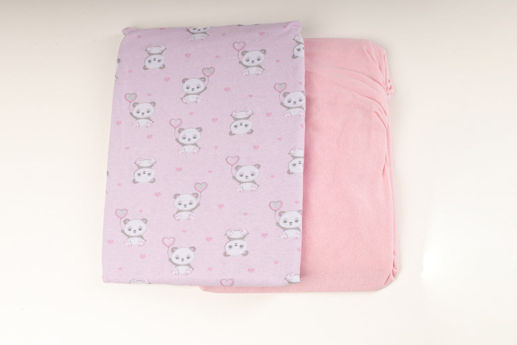 Jogo de lençol c/ elástico Bublim 3pc - PANDA ROSA