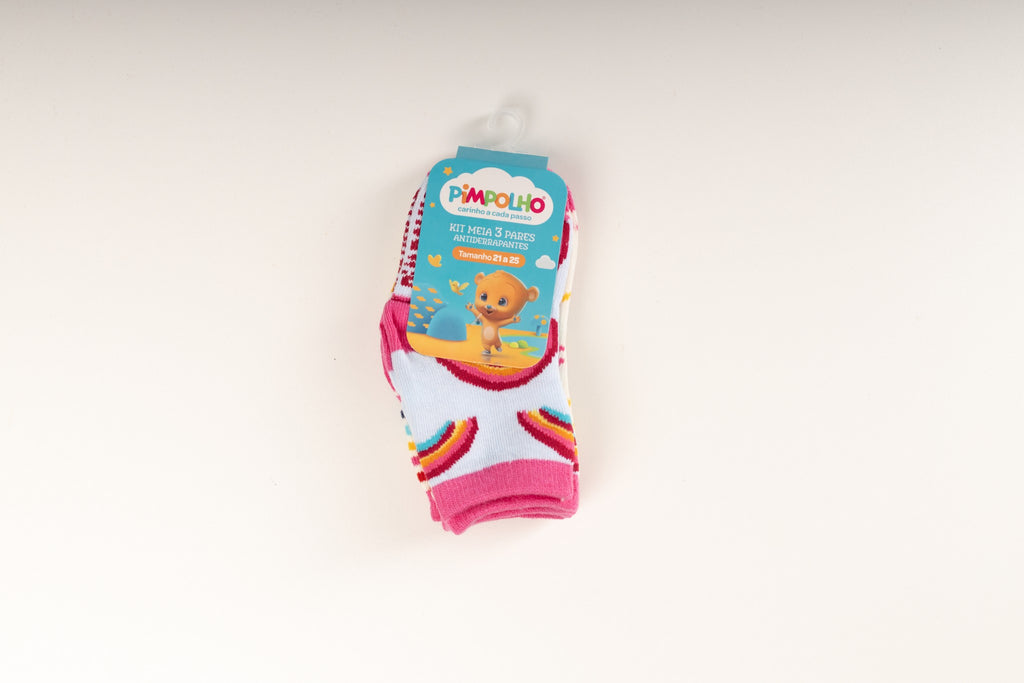 Kit Meia Colorida com 3 Pares Antiderrapante Feminino: Passinhos Seguros e Cheios de Cor